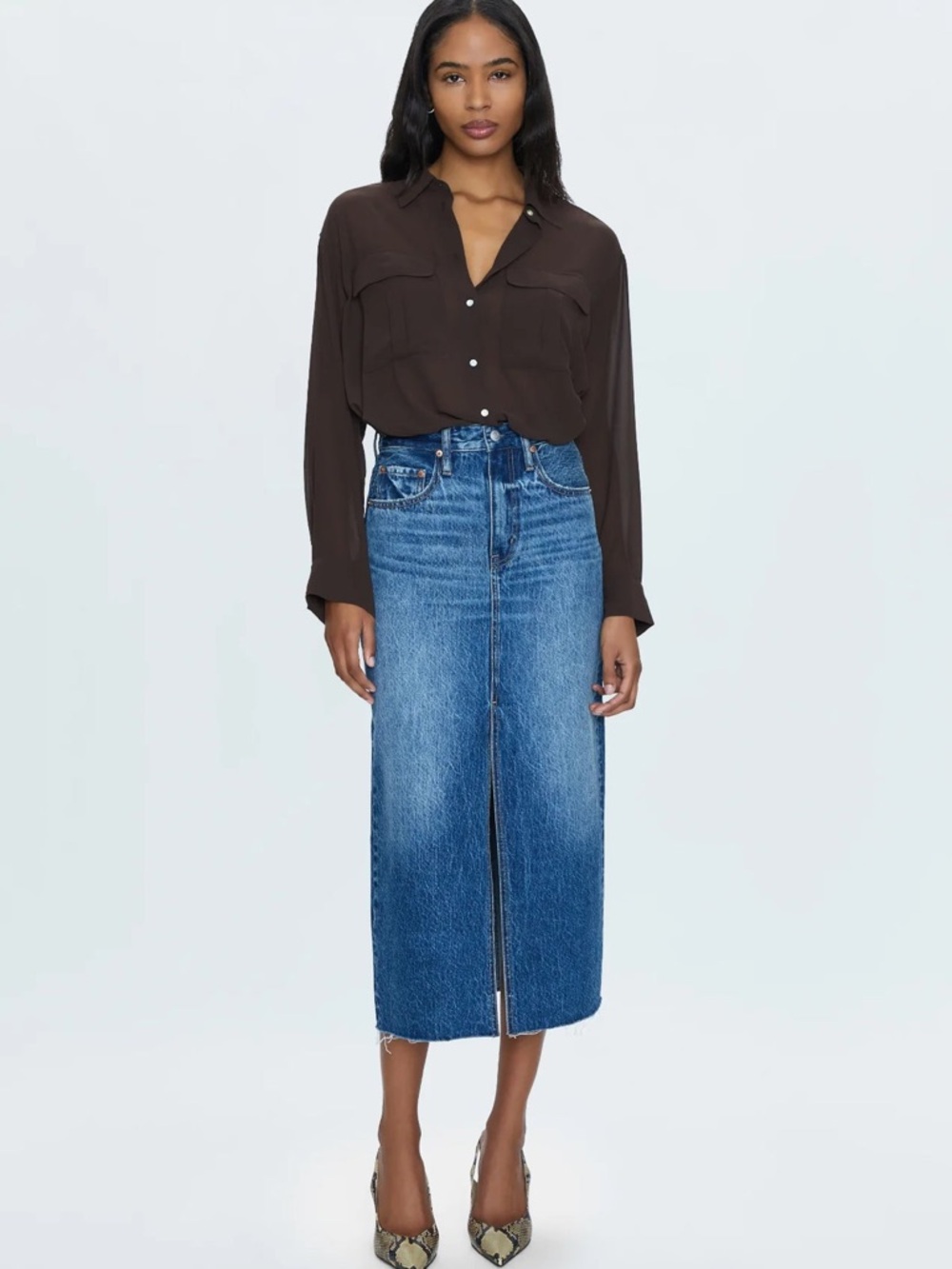 pistola Alice High-Rise Denim Midi Skirt 25